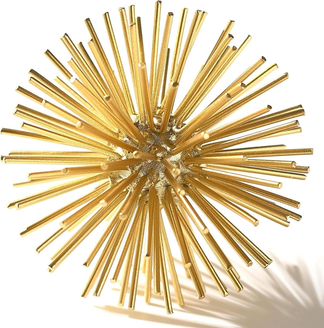 Gold Sphere Decor, Metal Gold Starburst Tabletop Sculpture Decor, Modern Metal Starburst Centerpiece, Spike Ball Decoration for Home Decor