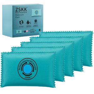 100g Rechargeable Desiccant Pack of 5,Silica Gel Desiccant Packets,Moisture Absorbers for Storage Bins, Suitcase,Gun Safe, 3D Filaments, Electronics,Desiccant Dehumidifier for Closets,Cars (Blue)