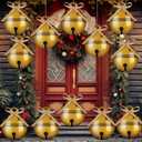 Seematn 11 Pcs 11.8 Inch Large Inflatable Christmas Bell Ornaments Outdoor Decorations Fun Bell Balls Inflatable Christmas Ornaments with Bows for Holiday Porch Lawn Yard Tree Hanging Decoration