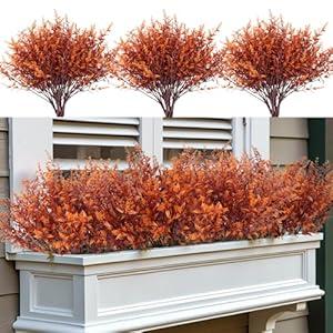 RECUTMS Faux Greenery Fake Lavender Fall Plants 20Pcs Fade Resistant Outdoor Flowers Faux Autumn Plants Fake Flowers Bulk Artificial Greenery for Porch Office Bathroom Fall Party Decorations (Brown)