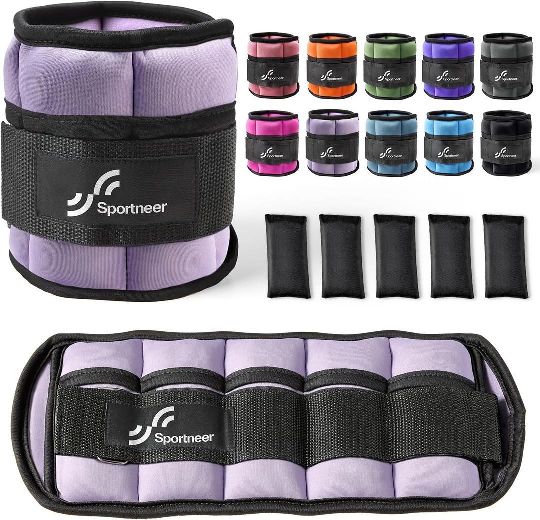 Sportneer Adjustable Ankle Weights Set - 1 Pair (2-10 lbs) Removable Sandbags for Women & Men, Comfortable Neoprene Leg Weights for Walking, Running, Pilates, Yoga, Home Workout & Physical Therapy (Lavender)