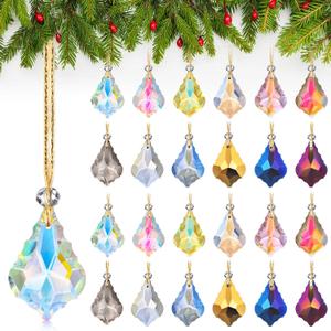 Shappy 24 Pcs Crystal Glass Christmas Ornaments 1.5'' Hanging Crystal Prism Ball Ornaments Mini Colorful Pendants Ball Christmas Tree Decorations for Xmas Party Wedding Birthday Home Decor (Diamond)