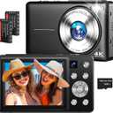 4K Digital Camera, 64MP Autofocus Vlogging Camera with Dual Lens, 16X Digital Zoom YouTube Compact Travel Point Shoot Camera for Teens Beginner, Anti-Shake,2 Batteries, 32GB Card (Black)