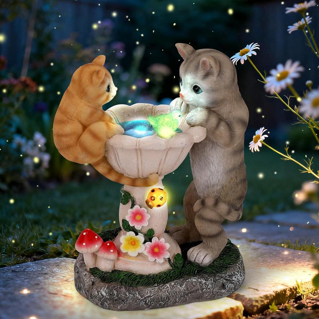 Garden Cat Statue with Solar Lights - Outdoor Garden Decor Kitten Ornament for Lawn, Yard, Patio, Balcony - Unique Birthday/Housewarming Gifts for Women, Mom, Grandma, Cat Lovers