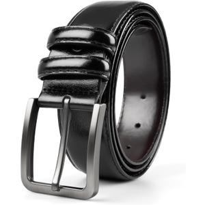 Mens Black Belt, Leather Dress Belts for Men Business Casual Pants Golf, Leather Loop, L (Black)