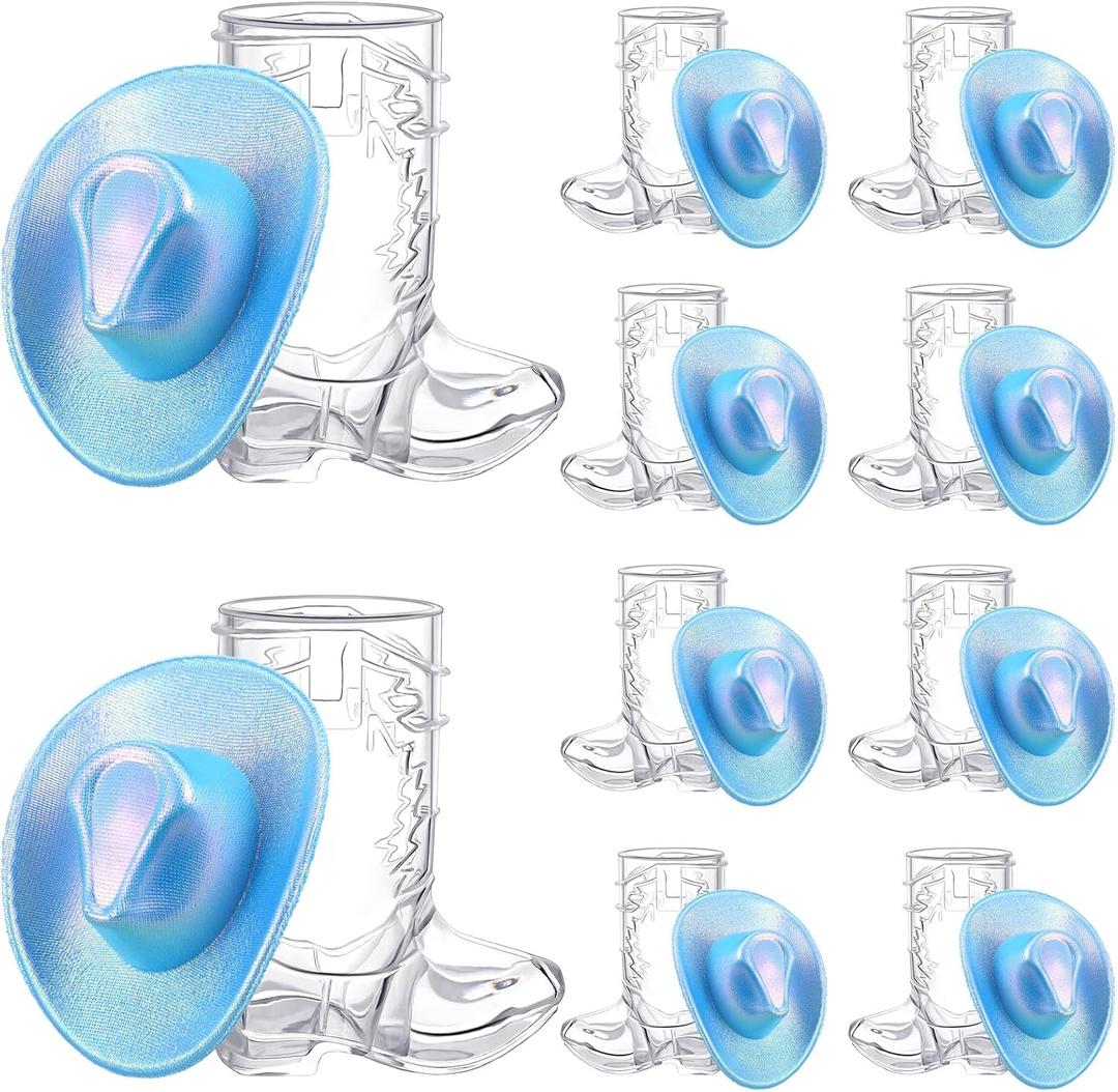 Vesici 20 Pcs Mini Cowboy Boot Shot Glasses Western Cowgirl Shot Boot Glasses Hats Space Cowgirl Themed Party Supplies Plastic Disco Bachelorette Party Decorations for Dollhouse(Blue)