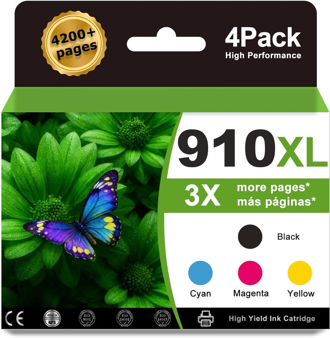910XL Ink Cartridges Black and Color Combo Pack Replacement for HP910 Ink 910 XL HP910XL Ink Cartridges Work for OfficeJet Pro 8025e 8015e 8028e 8035e 8025 8035 8020 Printer Black/Cyan/Magenta/Yellow
