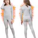 Girls Thermal Underwear Set Ultra Soft Fleece Lined Kids Long Johns Top Bottom Thermals Kids Base Layer Winter Warm (X-Large, Grey)
