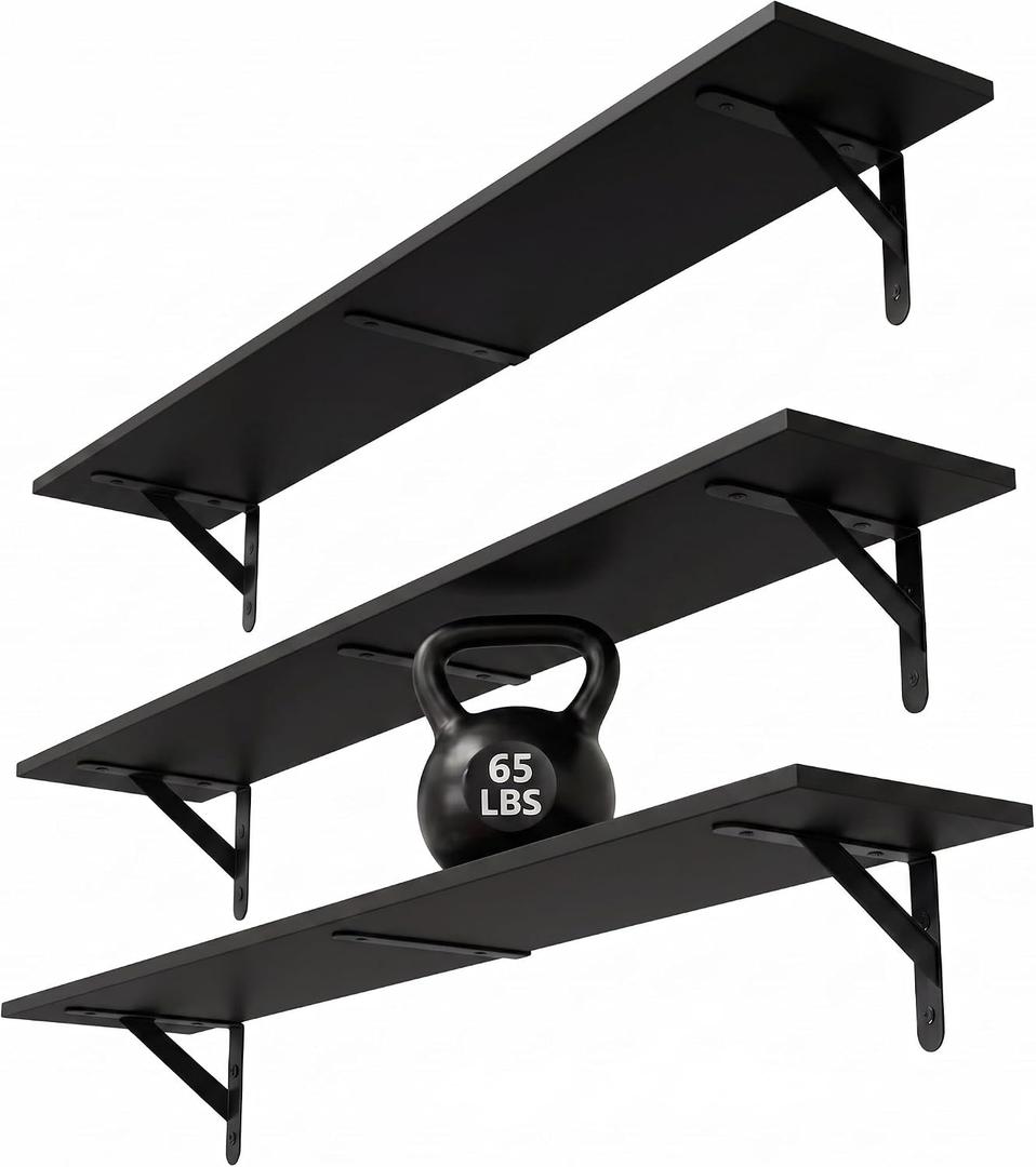 WOPITUES Long Wall Shelves 32″W x 8″D, Floating Book Shelves Max Load 65lbs, 32in