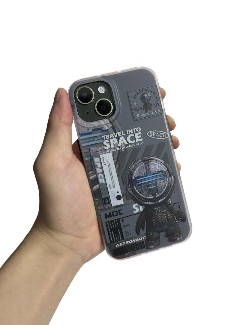 Yonds Queen Compatible with iPhone 14 Cute Case, Cool Cartoon Astronaut Space Planet Moon Design Stylish IMD Cover Bumper Shockproof Anti-Slip Protector Fashion Case (Grey, iPhone 14)