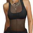 Sexy Mesh Sheer Tops for Women See Through High Neck Low Cut Scoop Back Slim Fitted Tank Mesh Shirt Going Out Tops (M)