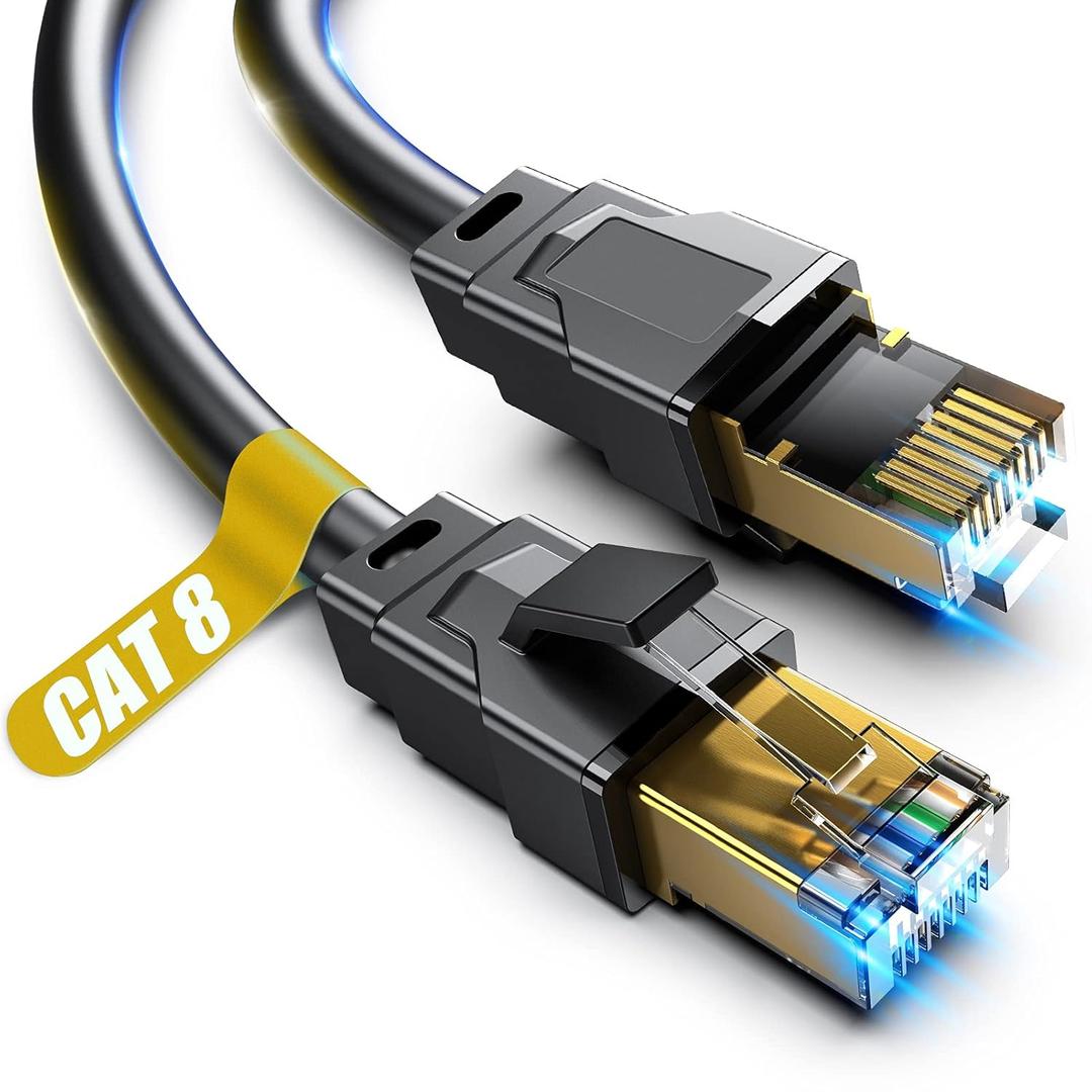 Vabogu Cat 8 Ethernet Cable, 50ft Heavy Duty High Speed Internet Network Cable, Multiple Size Options, 26AWG, 2000MHz 40Gbps with Gold Plated RJ45 Connectors, Shielded for Indoor & Outdoor Use