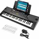 RockJam 49 Key Keyboard Piano,Sheet Music Stand, Piano Note Stickers & Simply Piano Lessons, Full-Size