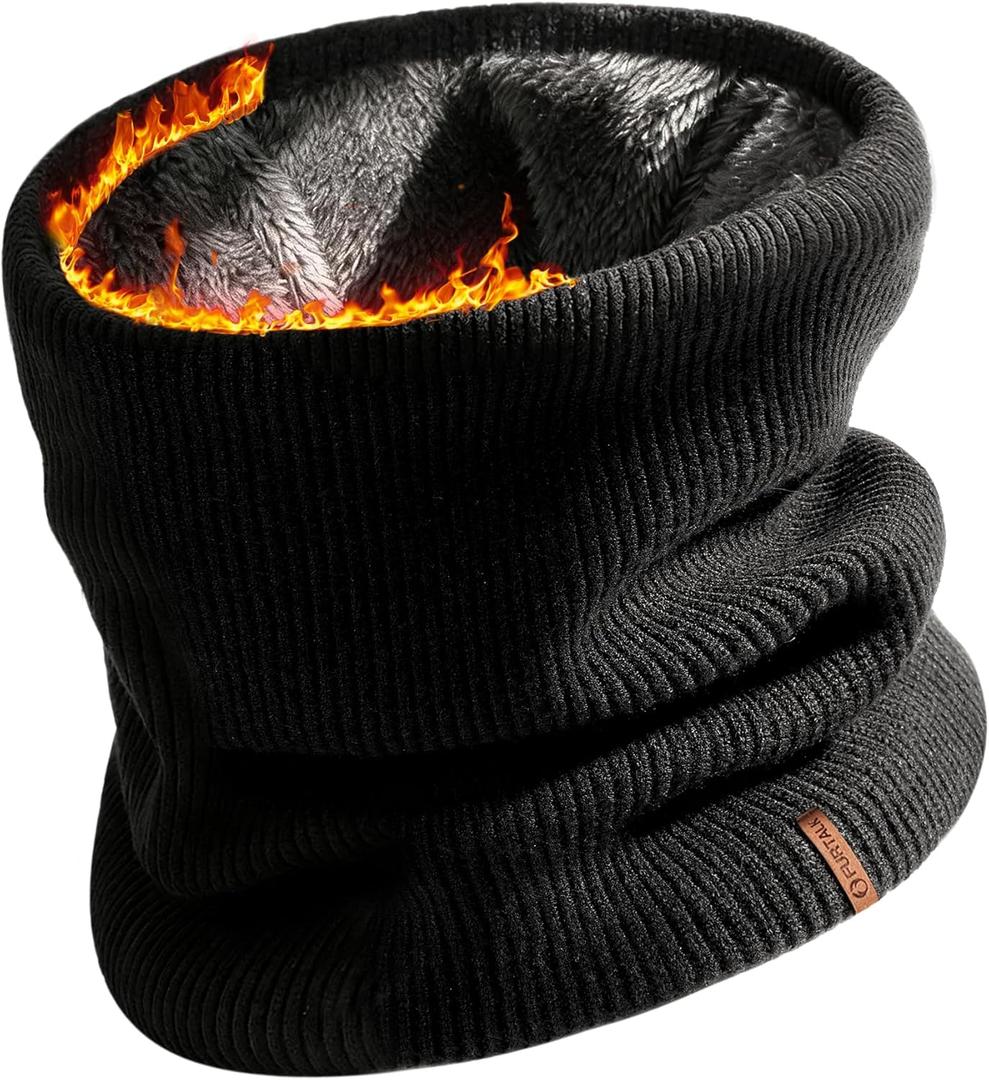 FURTALK Winter Neck Warmer Men Ski Neck Gaiter Scarf For Men Women Thick Warm Fleece Windproof Scarves (Black)