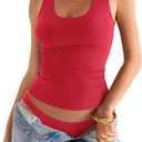 Womens Double Lined Scoop Neck Tank Tops Basic Slim Fit Sleeveless Shirts Y2K Summer Going Out Outfits (X-Large, Red)