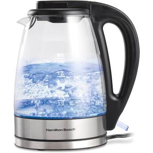 Hamilton Beach 1.7L Electric Kettle, Water Boiler & Heater, LED Indicator, Built-In Mesh Filter, Auto-Shutoff & Boil-Dry Protection, Cordless Serving, Clear Glass (40864) (1.8 Quarts)