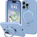 Compatible with iPhone 16 Pro Max Case Stand, Liquid Silicone Phone Cases Fit for iPhone 16 Pro Max Compatible with MagSafe Magnetic Ring Kickstand Case Full Camera Protection, Light Blue