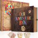 Our Adventure Book Scrapbook Photo Album 146-Page, Retro Embossed Travel Memory Book for Anniversary Wedding, Up Personalized Gifts for Couples Traveler Newlyweds (8.9 * 7.7 in)