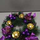 Purple Ribbon Christmas Advent Wreath - for Advent Calendar Season - Centerpiece Decor Candle Holder and X-mas Decorations