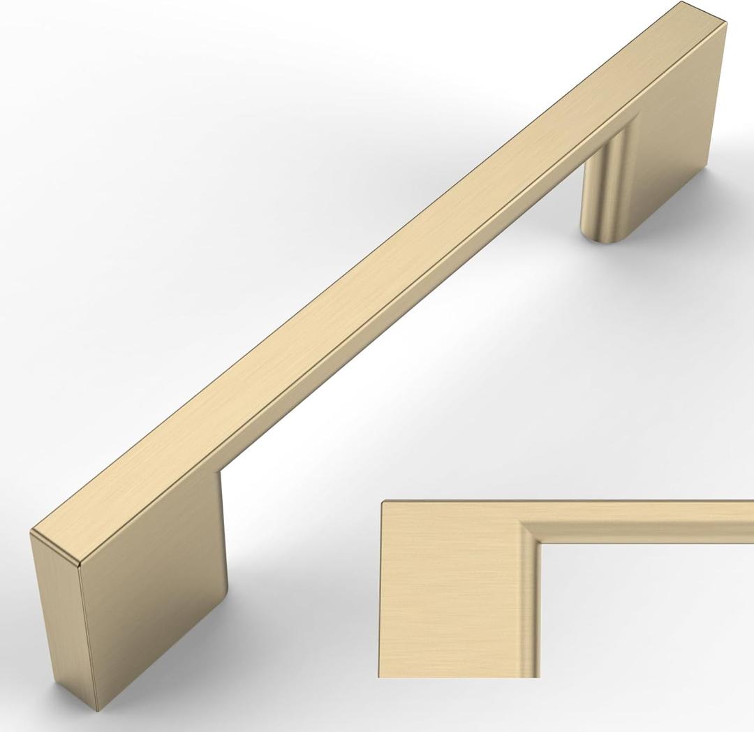 Amerdeco 10 Pack Brushed Brass Cabinet Pulls 3-3/4 Inch(96MM) Hole Centers Kitchen Cabinet Handles Cabinet Hardware Kitchen Handles for Cabinets Cupboard Handles Drawer Pulls ZH0006-2008