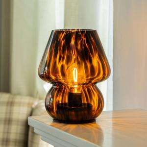 Battery Operated Mushroom Lamp-Mother's Day Gift Vintage Small Table Lamp with Timer,Cordless Bedside Glass Battery Powered Lamp for Bedroom Living Room Shelf Decor Aesthetic (Amber)