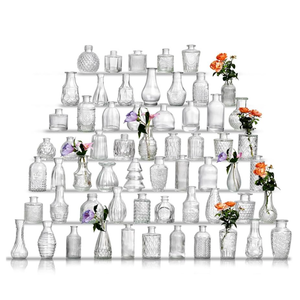 Glass Bud Vase Set of 60 - Small Vases for Flowers in Bulk - Assorted Vintage Crystal Vases for Flowers, Table Centerpieces (Clear, 60 Pcs)