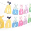 Princess Dress Happy Birthday Banner - Princess Birthday Party Decorations,Gril First/1st Party Bunting,Photo Prop Banner (Princess-1)