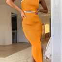 PRETTYGARDEN Women's Summer Midi Bodycon Dresses Casual Crew Neck Side Slit Sleeveless Knit Cut Out Tank Top Dress (X-Large, Z-yellow)