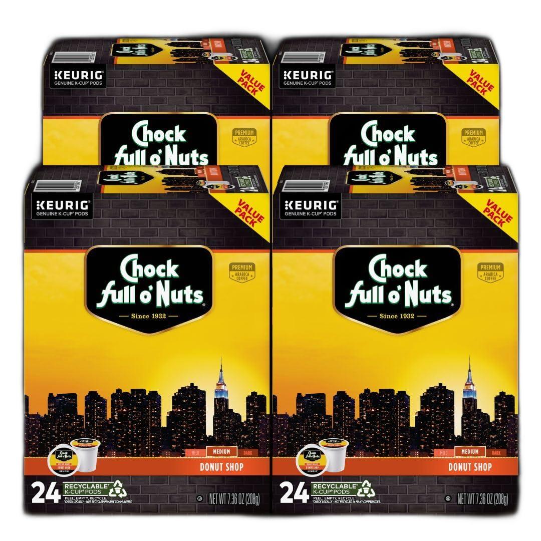 Chock Full o' Nuts Donut Shop Keurig K-Cup Pods for Keurig Brewers – Premium Arabica, Medium Roast – Single Serve – 4 Packs of 24 K-Cup Pods Best By 06 Feb 2027