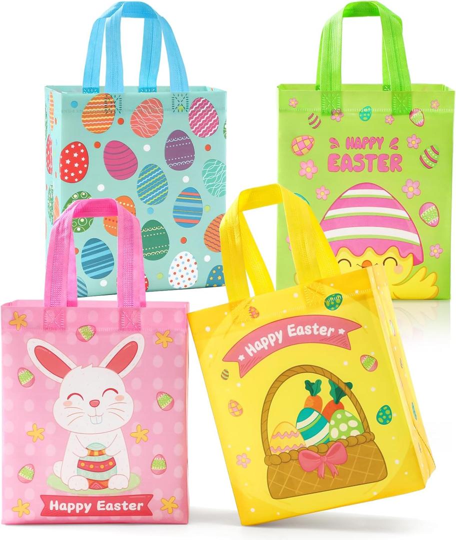 STYPOP 16 Pack 9" Easter Bags for Kids, Non-Woven Gift Bags with Handles, Reusable Easter Baskets for Kids Egg Hunts/Party Favor Supplies, 9.3"*7.7"*4.3"