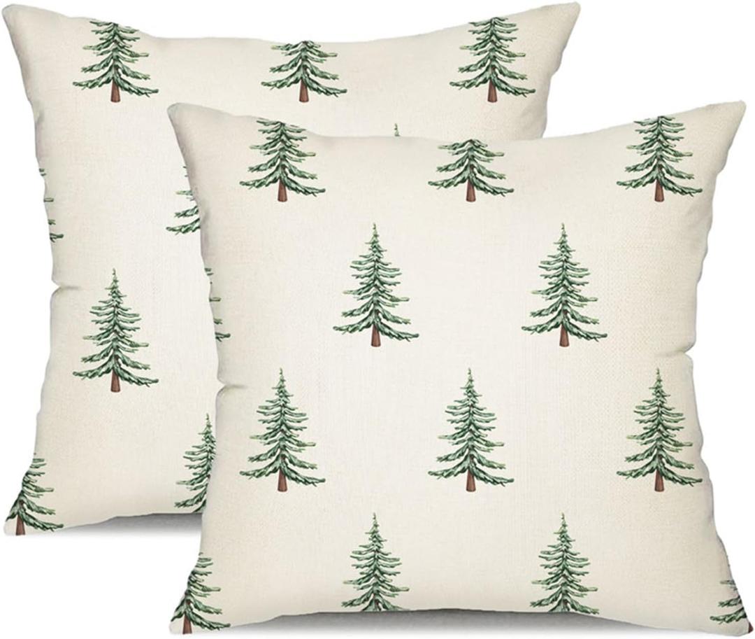 DFXSZ Christmas Pillow Covers 18x18 inch Set of 2 Christmas Tree Decorative White Throw Pillow Covers Winter Famliy Decoration for Home Couch TH-30B18 (Light Green White)