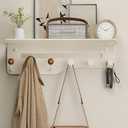 Nolbiph Coat Rack Wall Mount with Shelf, Wall Hooks with Storage, Towel Racks for Bathroom, Shelf with Hooks for Entryway, Living Room, Bedroom, Modern Design (01-Cream White/6Hooks(17"))