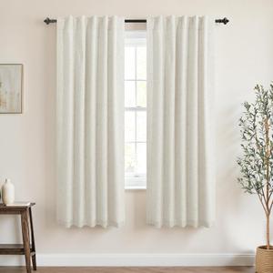 KOUFALL Linen Blackout Curtains 60 Inch Length, 2 Panels Set 5FT 5 FT Long Boho Black Out Curtains for Bedroom