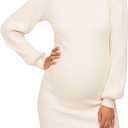 Lueluoye Maternity Sweater Dress for Pregnant Women Turtleneck Puff Sleeve Knit Slim Fit Bodycon Mini Dress (Large, 01-white)