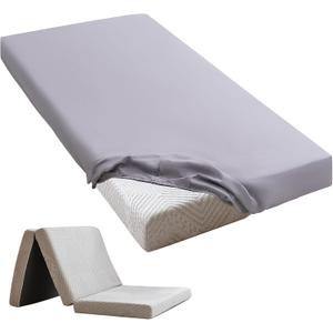 Twin Fitted Sheet (Bottom Sheet Only) Compatible with Milliard Trifold Mattress Folding Mattress, Ultra Soft & Breathable Cover for Camp Bunk Rvs Bed(Gray,Twin,6")