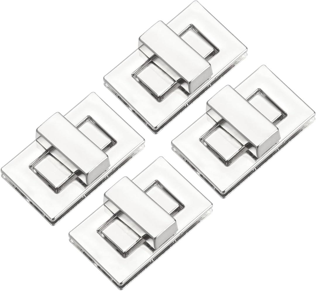 M METERXITY 4Pcs Purse Twist Lock (1.26 x 0.79 Inches, Silver)- Rectangular Purse Closure Twist Turn Lock Clasp Metal Clip Hardware Apply to DIY Handbag/Purse/Wallet/Leather Craft