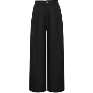 GRACE KARIN Wide Leg Pants for Women Cotton Linen Business Casual Long Trousers Palazzo Pants with Pockets (Medium, Black)