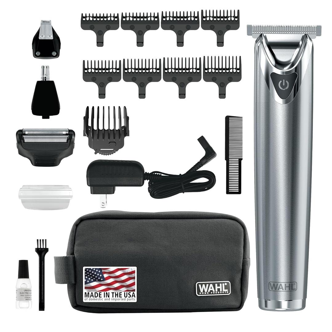 Wahl USA Stainless Steel Lithium Ion 2.0+ Beard Trimmer for Men - Electric Shaver & Nose Ear Trimmer - Rechargeable All in One Men's Grooming Kit - Model 9864SS