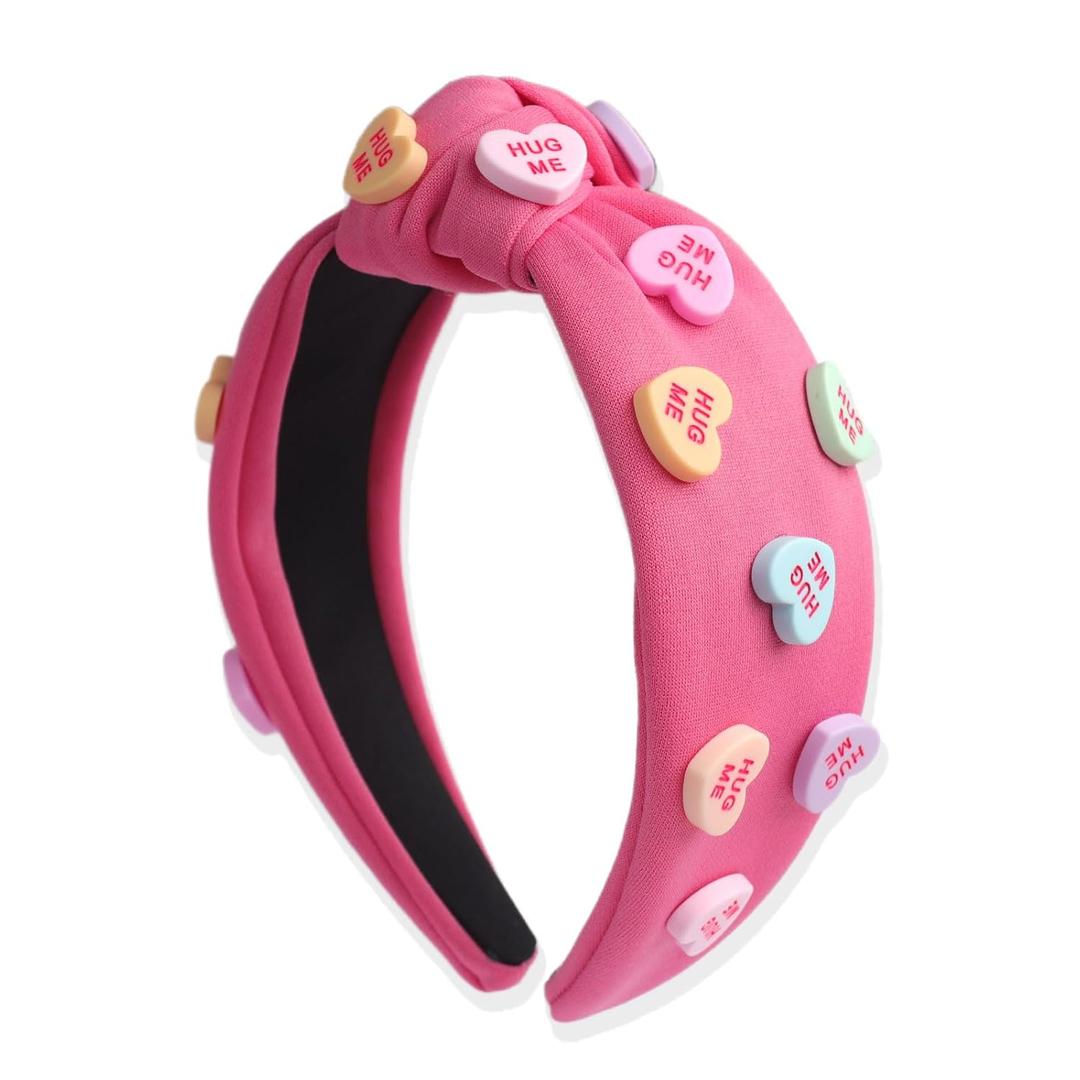 Valentines Day Headbands Rose Red Knotted Heart Hair Bands for Women Girls, Hearts Candy Charm Hair Accessories, Non Slip Wide Top Knot Fashion Hair Decoration Party Supplies Hair Hoop, 1 Pcs