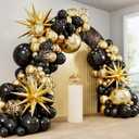 RUBFAC 140pcs Black and Gold Balloons, Black Metallic Gold Confetti Star Latex Balloons 5 10 12 18 Inch for 2025 Graduation Class Decorations Birthday Retirement Wedding Anniversary Party Decorations