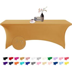 Spandex 8ft Waterproof Table Cover for Party, Wedding, Banquet, and Events(Gold) (96" x 30" (Rectangular))