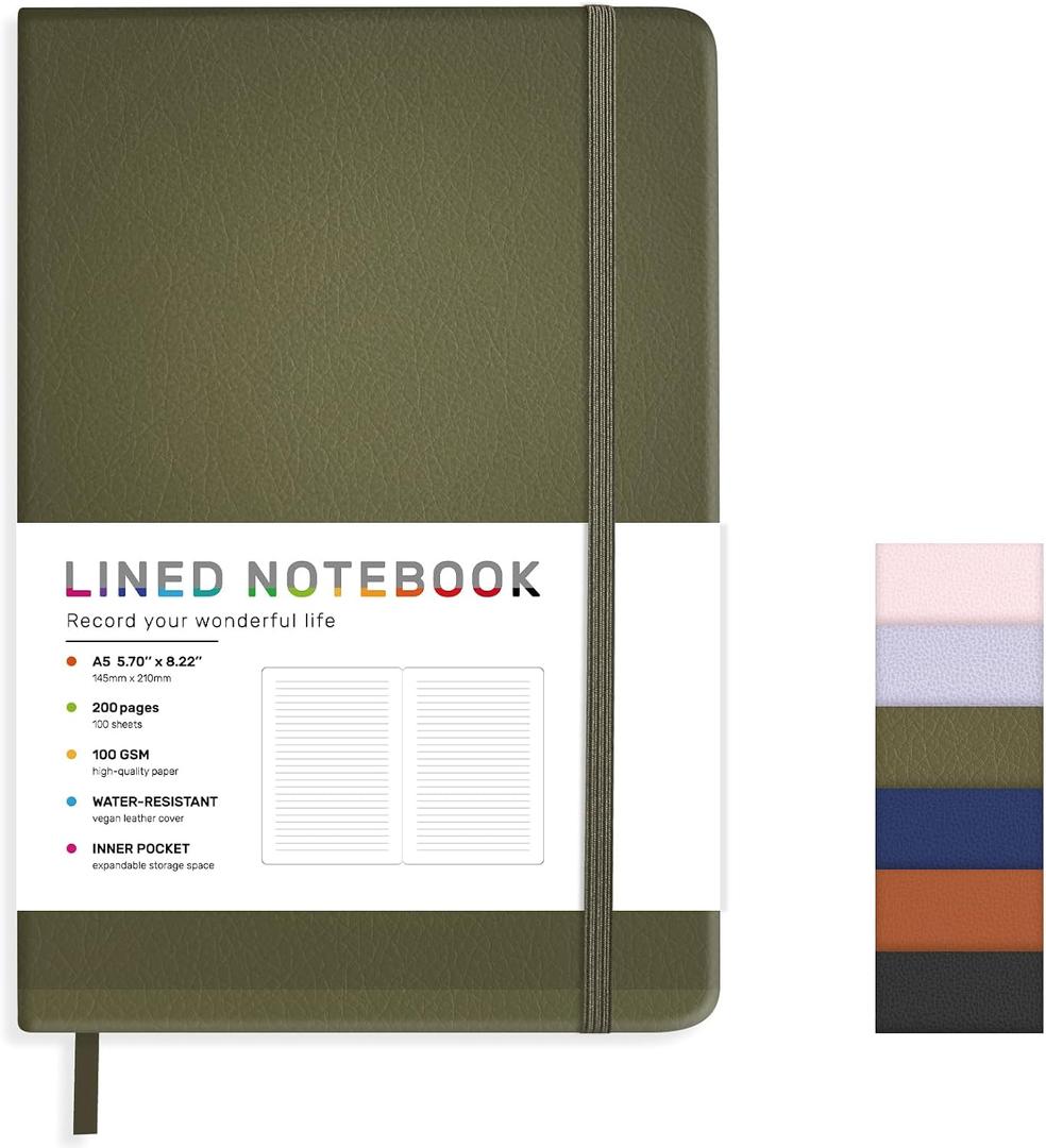 2 x Lined Journal Notebook for Women Men, 200 Pages A5 Hardcover Leather Journals for Writing,Travel,School,Office,Work,Business,College Ruled Notebooks for Note Taking, Diary Notepad 5.7"×8.3"(Green)