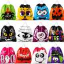 HOIIOH 96 Pcs Halloween Goodie Bags Bulk, 12 Designs 6x6 Inch Mini Drawstring Treat Bags for Kids, Trick or Treat Party Favors, Classroom Prizes Halloween Supplies