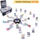Double 12 Mexican Train Dominoes Set for Adults with 8PCS Wooden Holders, 9 Train Markers, 91 Color Dot Tile Dominos in Tin Box & Hub - Classic Family Board Game Set Party Toy Gift for Kids