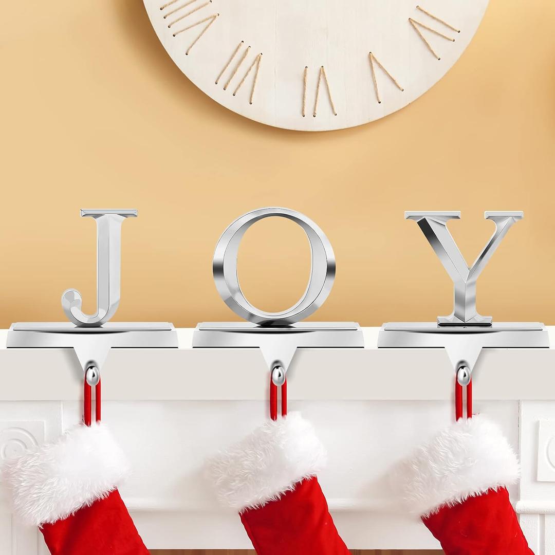 MCEAST Pack of 3 Christmas Stocking Holders Metal Mantel Stocking Clips Fireplace Stocking Hangers for Christams Decoration, Silver