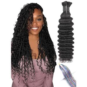 Human Braiding Hair for Boho Braids 110g Deep Wave Curly Bulk Human Hair 2 Bundles 12A Wet and Wavy Extensions for Knotless Bohemian Braids No Weft Natural Black 18 Inch