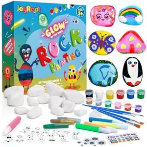 Rock Painting Kit, Glow in The Dark, Arts and Crafts Supplies for Kids, Outdoor Toys for Girl and Boy Birthday Gift, Including 12 Smooth Rocks