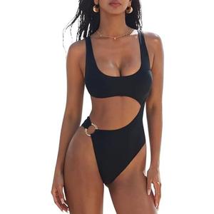 SUUKSESS Women Sexy One Piece Tummy Control Swimsuit Cutout Backless Bathing Suit, M