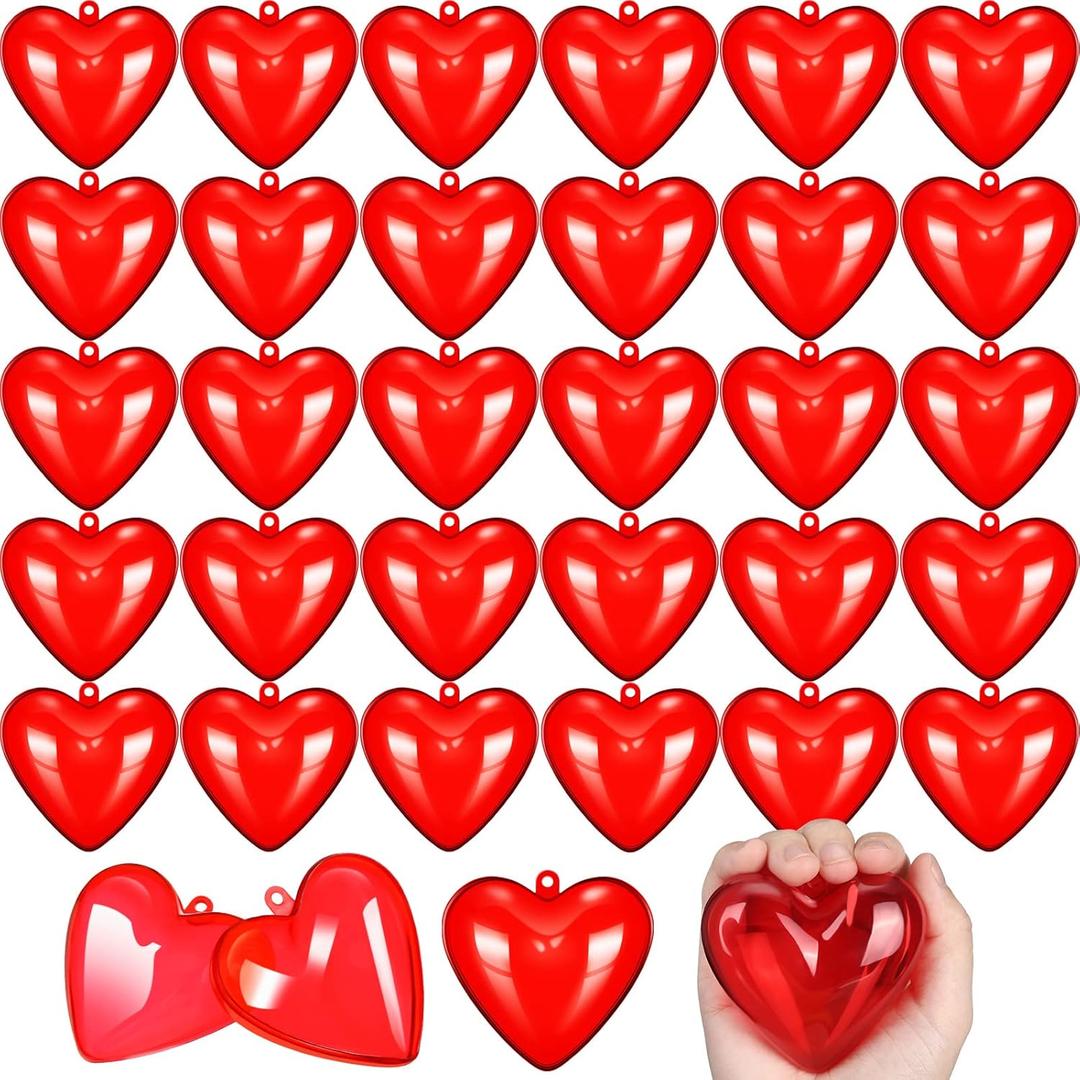 Blulu 30 Pieces Valentine Hearts Filled Candy Box Case Plastic Container Holder 2.56" x 2.48" Birthday Favor for Valentine Exchange Presents Valentines Party Supplies Game Prize Carnival Jewelry Box