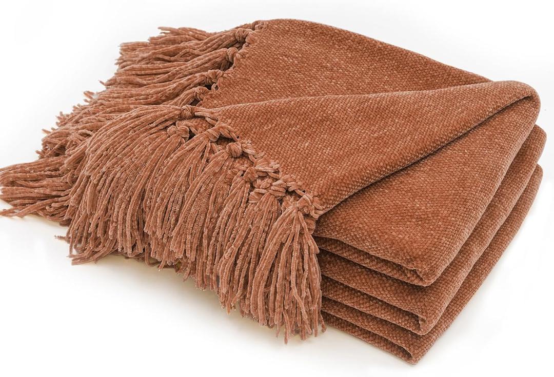 RECYCO Chenille Throw Blanket for Couch, 60"x80", Rust